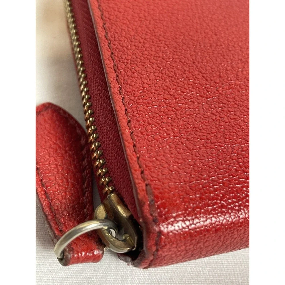 90s BURBERRY Leather Wallet Women's Zip Around Red Leather 7.5x3.75" - Picture 12 of 15